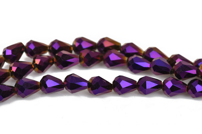 8mm Teardrop Crystal Beads, Faceted METALLIC PURPLE Opaque Glass Crystal Beads, 72 beads, bgl1466