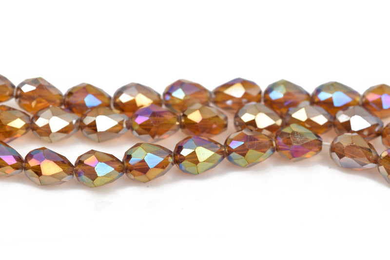 8mm Teardrop Crystal Beads, Faceted TOPAZ AB Opaque Glass Crystal Beads, 72 beads, bgl1465