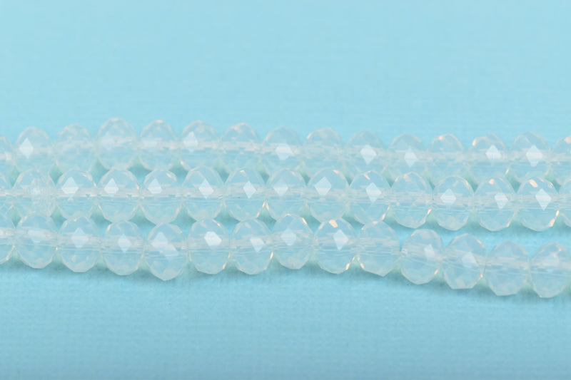 6mm Rondelle Crystal Beads, Faceted WHITE OPAL Translucent Glass Crystal Beads, 100 beads, bgl1496