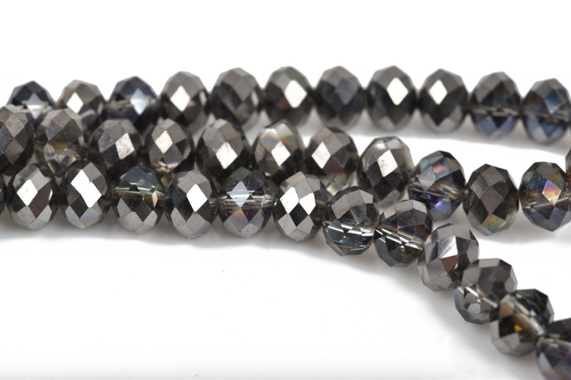 8mm Rondelle Crystal Beads, Faceted MYSTIC BLACK Metallic Rainbow Transparent Glass Crystal Beads, 72 beads, bgl1472