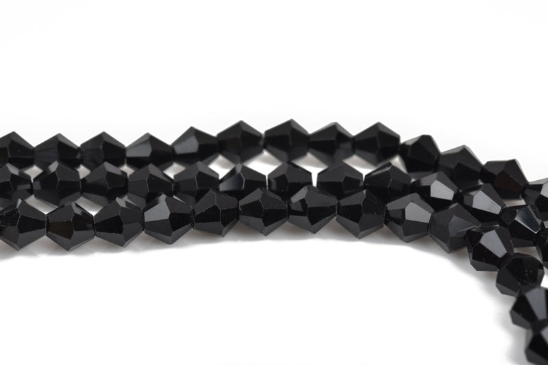 6mm JET BLACK Bicone Glass Crystal Beads, Opaque Faceted Beads, 50 beads, bgl1490