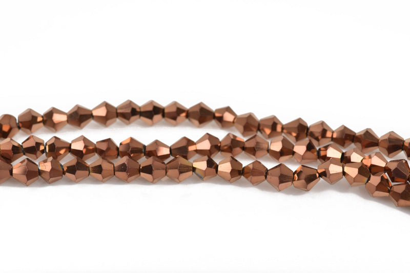 4mm METALLIC COPPER BRONZE Bicone Glass Crystal Beads, Opaque Faceted Beads, about 120 beads, bgl1476