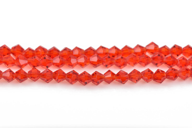 4mm RED Bicone Glass Crystal Beads, Transparent Faceted Beads, about 120 beads, bgl1482