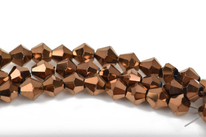 6mm METALLIC BRONZE COPPER Bicone Glass Crystal Beads, Transparent Faceted Beads, 50 beads, bgl1503