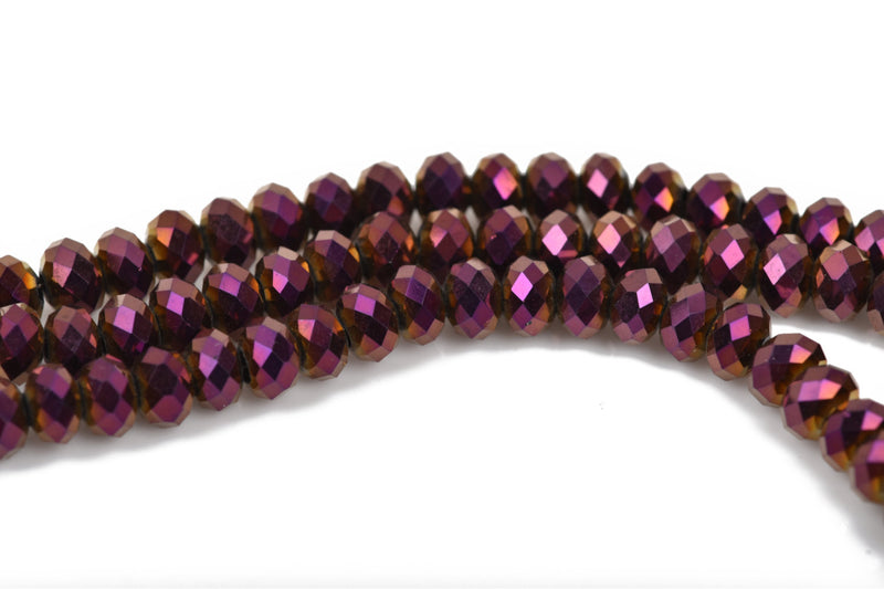 6mm Rondelle Crystal Beads, Faceted METALLIC PURPLE IRIS Opaque Glass Crystal Beads, 100 beads, bgl1507