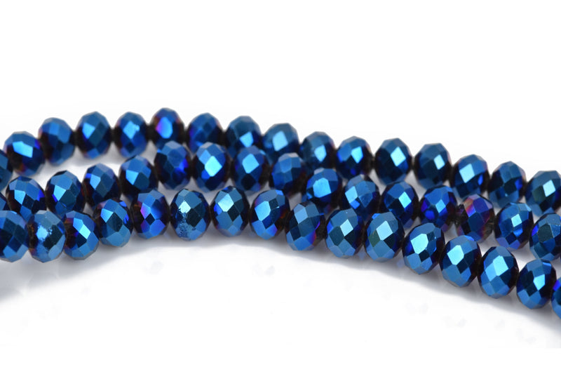 6mm Rondelle Crystal Beads, Faceted METALLIC BLUE IRIS Opaque Glass Crystal Beads, 100 beads, bgl1512