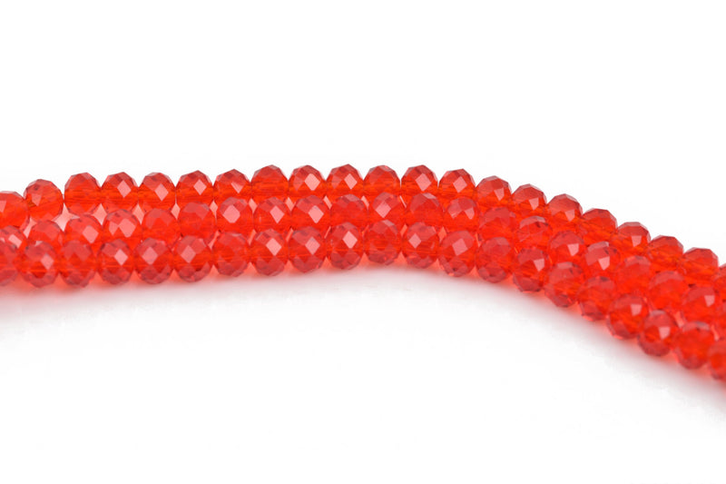 6mm Rondelle Crystal Beads, Faceted RED Transparent Glass Crystal Beads, 100 beads, bgl1517