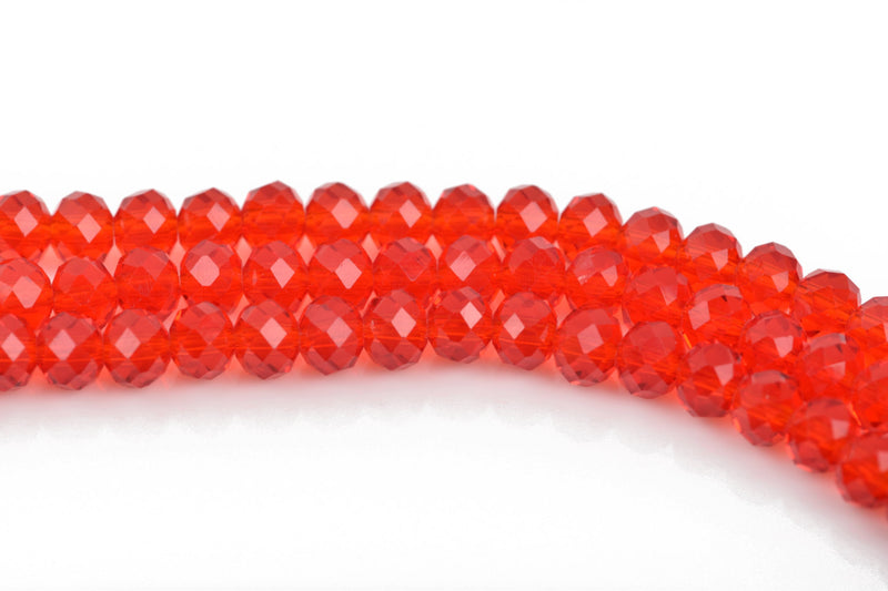 6mm Rondelle Crystal Beads, Faceted RED Transparent Glass Crystal Beads, 100 beads, bgl1517