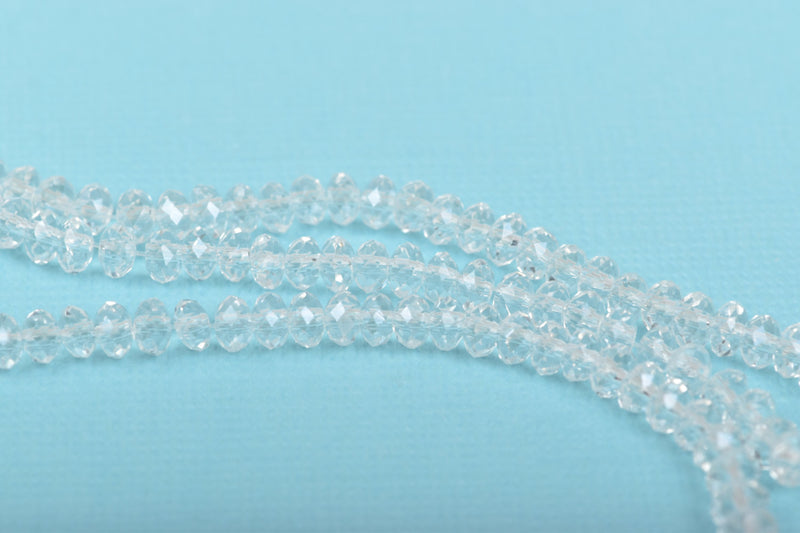 4mm CRYSTAL CLEAR Rondelle Crystal Beads, Faceted Transparent Glass Crystal Beads, 145 beads, bgl1536