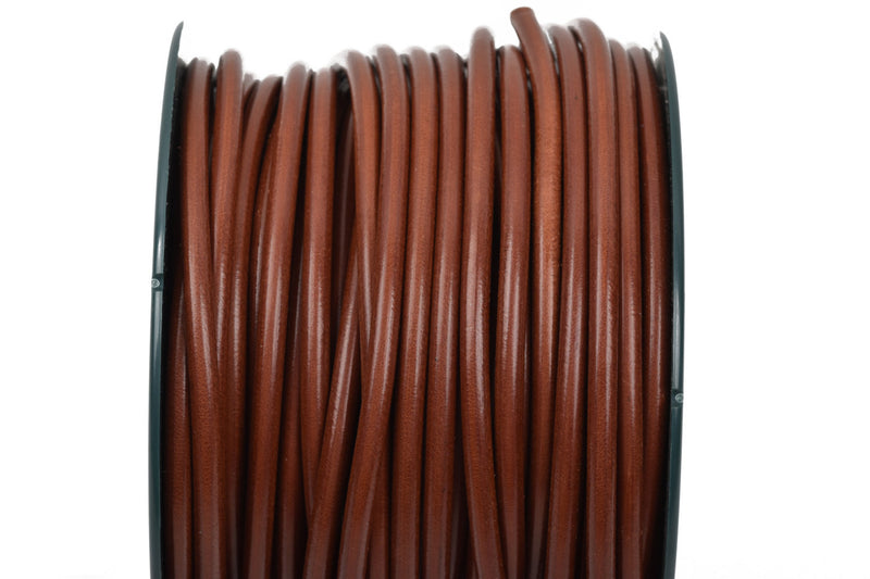 5mm COGNAC Round Licorice Leather, European Leather Cord, flexible, 1 yard (3 feet), cor0106