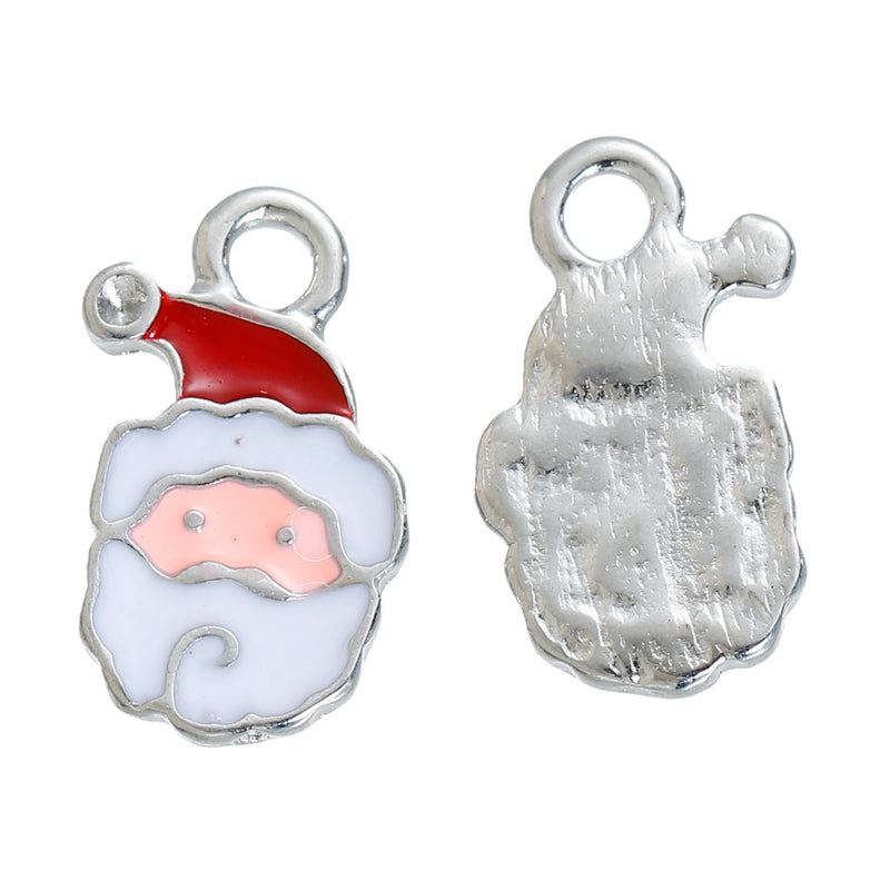 5 CHRISTMAS SANTA Claus Charms or Pendants, Silver Plated with enamel, 5/8" che0526