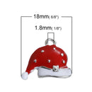5 CHRISTMAS SANTA Hat Charms or Pendants, Silver Plated with enamel, 5/8" che0527