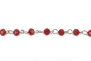 13 feet (4.33 yards) Dark Red Crystal Rosary Chain, silver, 6mm round faceted crystal beads, fch0488b