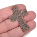 4 Hammered Copper Cross Pendant Charms, oxidized copper, large 1-3/4" long chc0056