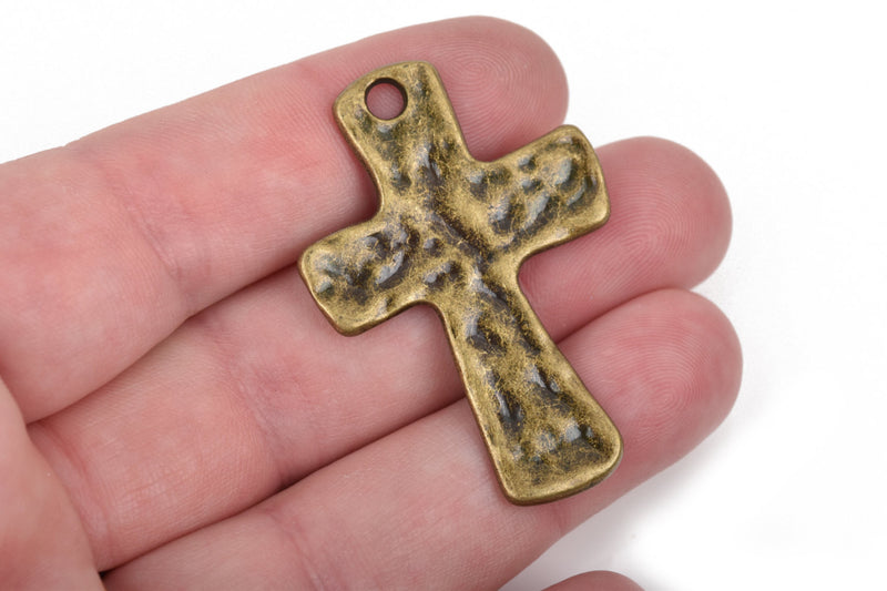 4 Hammered Bronze Cross Pendant Charms, oxidized bronze, large 1-3/4" long chb0452