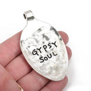 GYPSY SOUL Spoon Bowl Pendant, Silver with stamped letters, hammered metal, 3" long chs2535