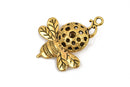 5 QUEEN BEE Gold Charm Pendants, filigree hollow head, gold plated metal, 37x29mm, chg0447
