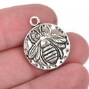 5 QUEEN BEE Silver Charm Pendants, round coin charms, silver plated metal, double sided design, 20mm, chs2540