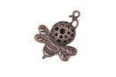 5 QUEEN BEE Copper Charm Pendants, filigree hollow head, copper plated metal, 37x29mm, chc0062