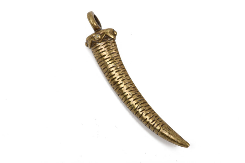 4 Large HORN or CLAW Tusk Charm Pendants, bronze oxidized, 60mm long, 2-3/8" chb0458