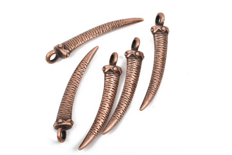 4 Large HORN or CLAW Tusk Charm Pendants, copper oxidized, 60mm long, 2-3/8" chc0063