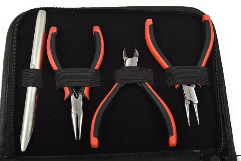9 pc Set JEWELRY TOOLS, Deluxe Ergo Tools, Jewelry Pliers, Crimper, Tweezers, Round & Chain Nose, Cutters, Travel Case for Tools, tol0592