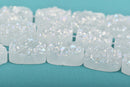 2 White Druzy AB Rainbow Natural Quartz Rectangle Gemstone Beads, frosted, 18x14mm, gdz0179