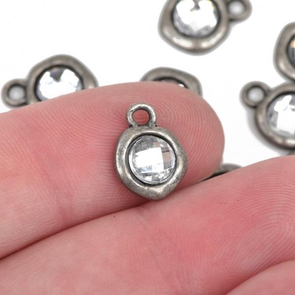 10 Gunmetal Rhinestone Drop Charms, 10mm asymmetrical circle cho0157a