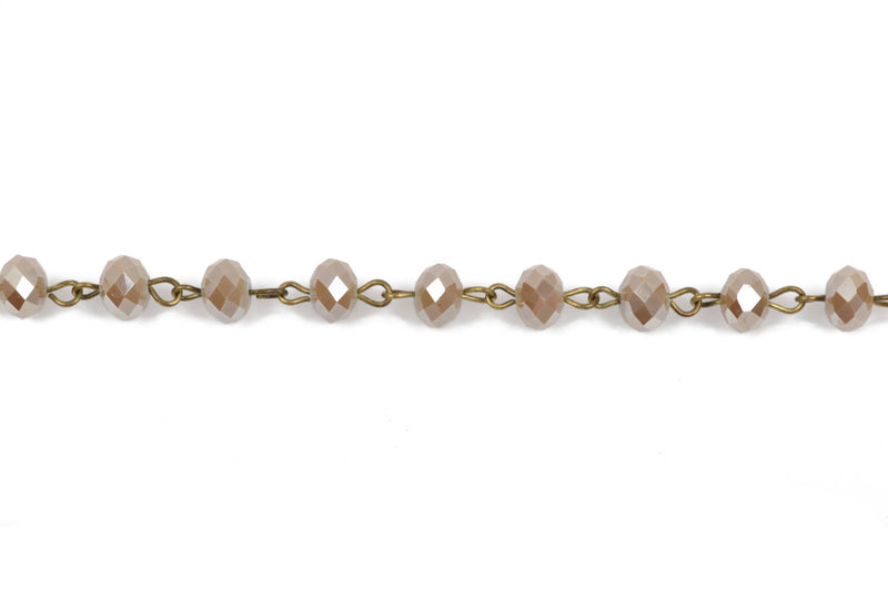 1 yard CARAMEL BROWN TAUPE Crystal Rondelle Rosary Chain, bronze, 8mm faceted rondelle glass beads, fch0493a