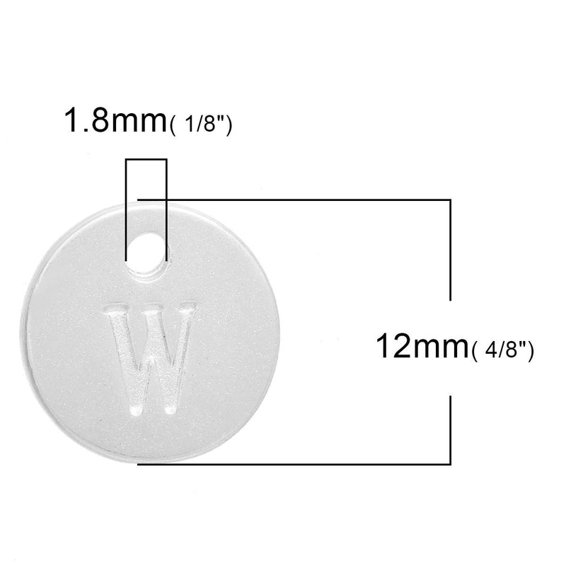10 Letter W Alphabet Charms Silver Plated Monogram, double sided round disc letter charms, dot charms, 12mm, (1/2") chs2544