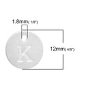 10 Letter K Alphabet Charms Silver Plated Monogram, double sided round disc letter charms, dot charms, 12mm, (1/2") chs2548