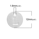 10 Letter L Alphabet Charms Silver Plated Monogram, double sided round disc letter charms, dot charms, 12mm, (1/2") chs2546