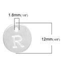 10 Letter R Alphabet Charms Silver Plated Monogram, double sided round disc letter charms, dot charms, 12mm, (1/2")  chs2556