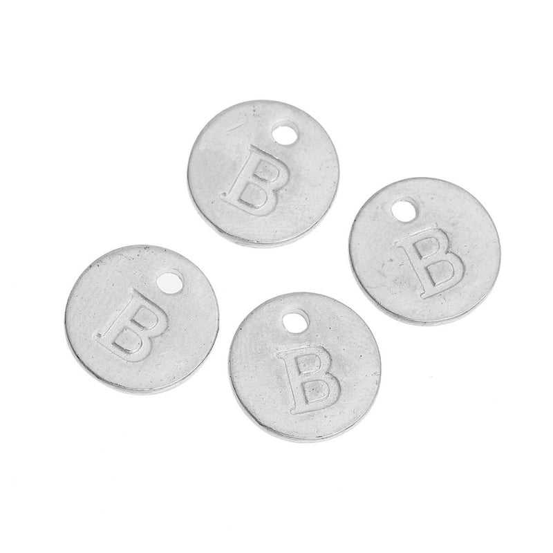 10 Letter B Alphabet Charms Silver Plated Monogram, double sided round disc letter charms, dot charms, 12mm, (1/2") chs2552