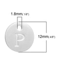 10 Letter P Alphabet Charms Silver Plated Monogram, double sided round disc letter charms, dot charms, 12mm, (1/2") chs2550