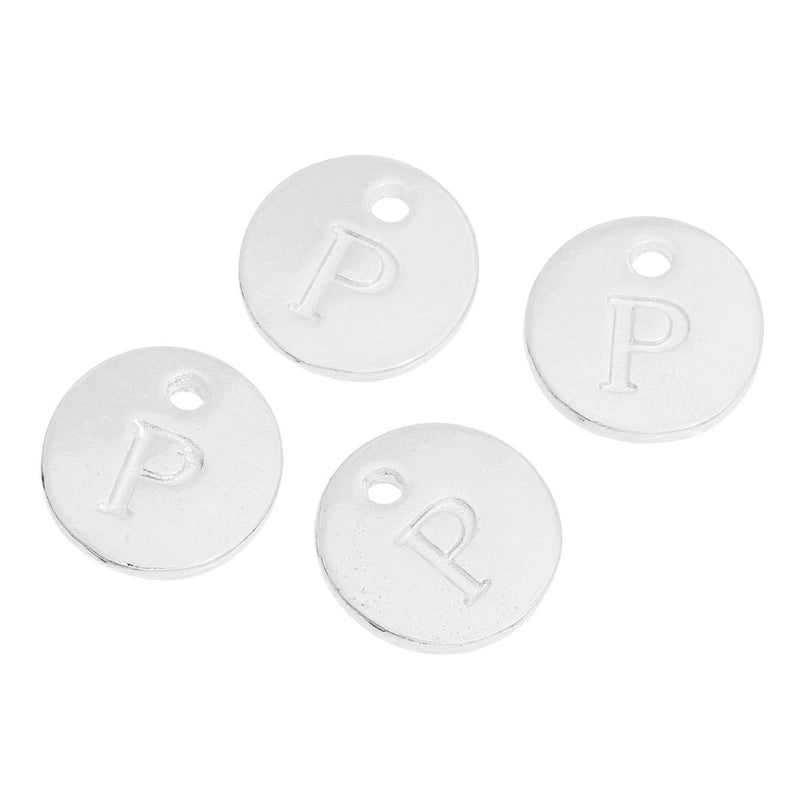 10 Letter P Alphabet Charms Silver Plated Monogram, double sided round disc letter charms, dot charms, 12mm, (1/2") chs2550