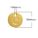 10 Letter C Alphabet Charms Gold Plated Monogram, double sided round disc letter charms, dot charms, 12mm, (1/2") chg0465