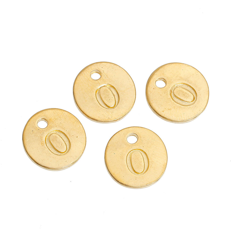 10 Letter O Alphabet Charms Gold Plated Monogram, double sided round disc letter charms, dot charms, 12mm, (1/2") chg0467