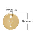 10 Letter Y Alphabet Charms Gold Plated Monogram, double sided round disc letter charms, dot charms, 12mm, (1/2") chg0466