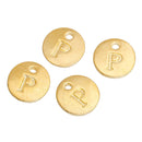 10 Letter P Alphabet Charms Gold Plated Monogram, double sided round disc letter charms, dot charms, 12mm, (1/2") chg0460