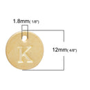 10 Letter K Alphabet Charms Gold Plated Monogram, double sided round disc letter charms, dot charms, 12mm, (1/2") chg0459