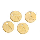 10 Letter A Alphabet Charms Gold Plated Monogram, double sided round disc letter charms, dot charms, 12mm, (1/2") chg0458