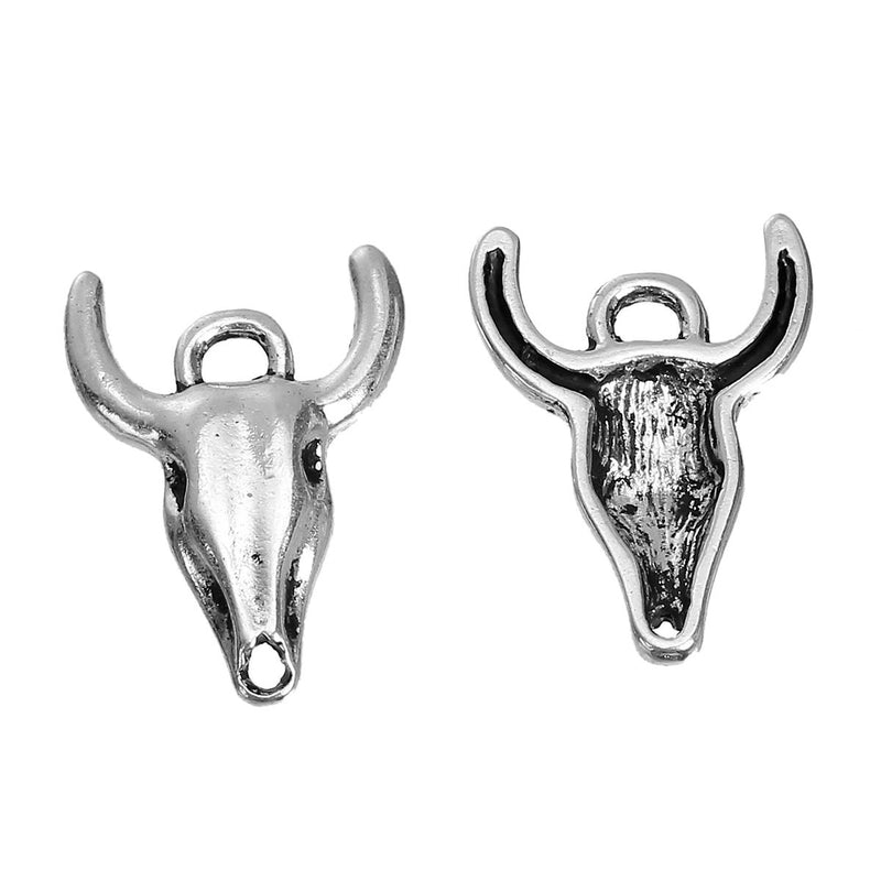 10 LONGHORN BULL Cow Antique Silver Tone Metal Charm Pendants, 21x15mm, chs2574