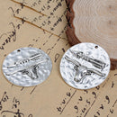 2 LONGHORN and ARROW Round Pendant Charms, Bull Cow Antique Silver Tone Metal with Rhinestone Crystals, 42mm (1-5/8" round) chs2565