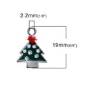 5 CHRISTMAS TREE Charms or Pendants, Silver Plated with enamel, 5/8" che0528