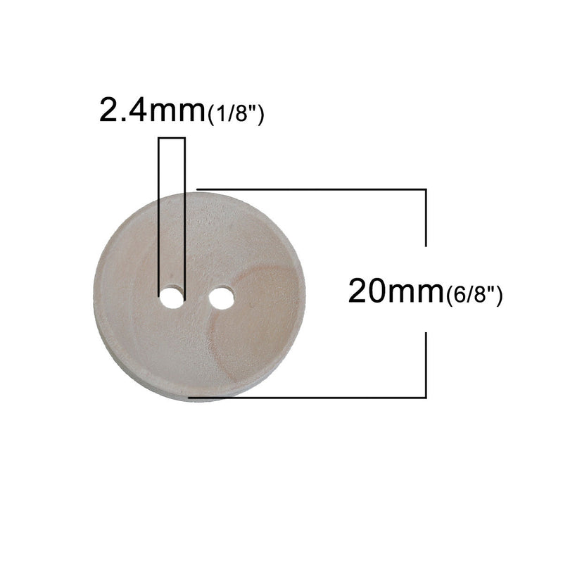 100 Wood Craft Buttons, 20mm or 3/4" diameter light wood color, but0257