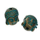 20 Bronze BUDDHA HEAD Metal Spacer Beads, blue green patina, 11mm, bme0395
