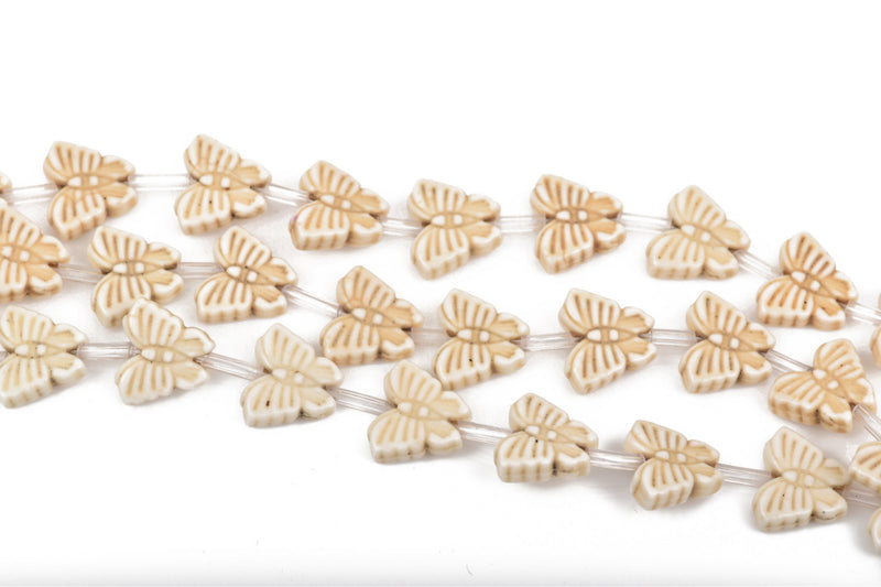 15mm WHITE/CREAM Howlite Butterfly Beads, full strand, 24 beads, how0563