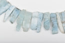BLUE AQUAMARINE Gemstone Stick Beads, 5/8" to 2-1/2" polished rough natural gemstone, full strand, about 31 beads,  gaq0008