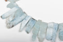 BLUE AQUAMARINE Gemstone Stick Beads, 5/8" to 2-1/2" polished rough natural gemstone, full strand, about 31 beads,  gaq0008